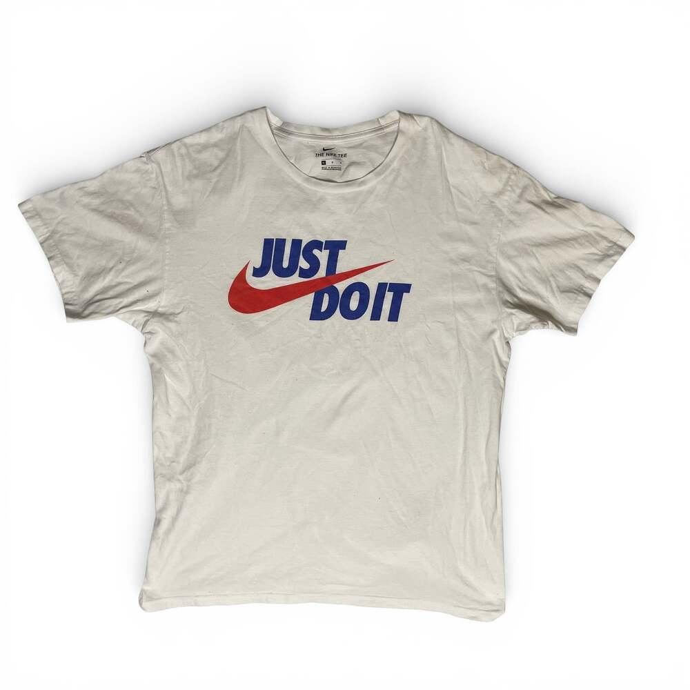 Nike Just Do It White Graphic T-Shirt Mens Large Red Blue Logo